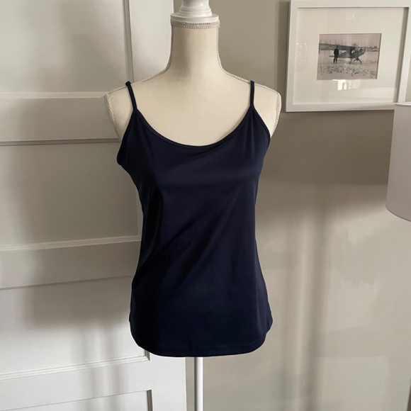 Navy blue mini check covered button blouse mandarin collar - Picture 10 of 12